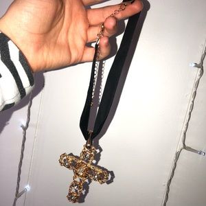 Gold cross/Black velvet Choker necklace